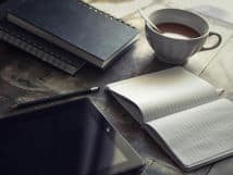 diary notebooks coffee desk