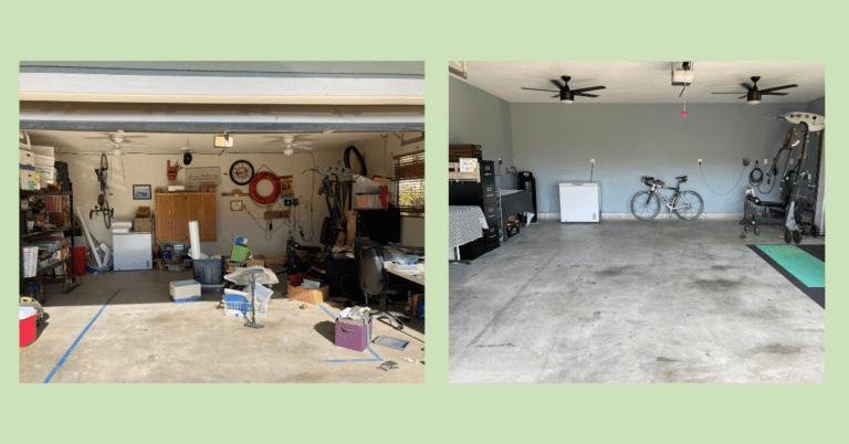 before and after images of a garage.